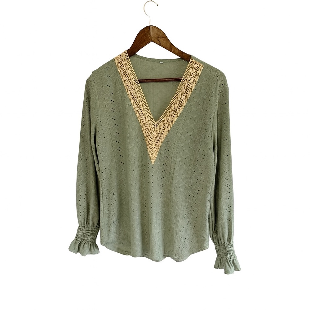 Elegant Green V-Neck Women's Top